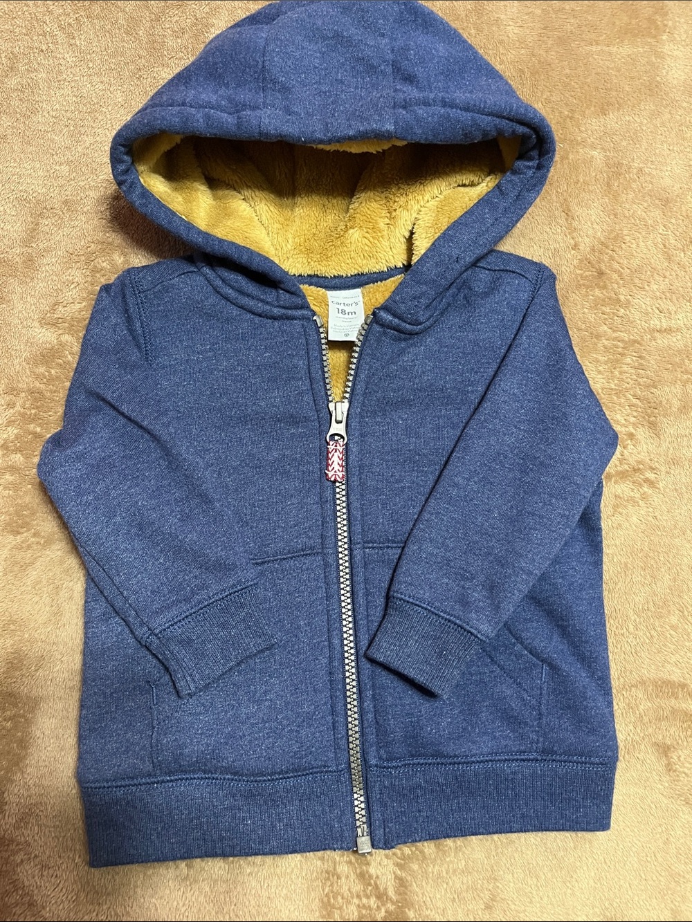 Carter's Navy Zip Hoodie with Mustard Lining